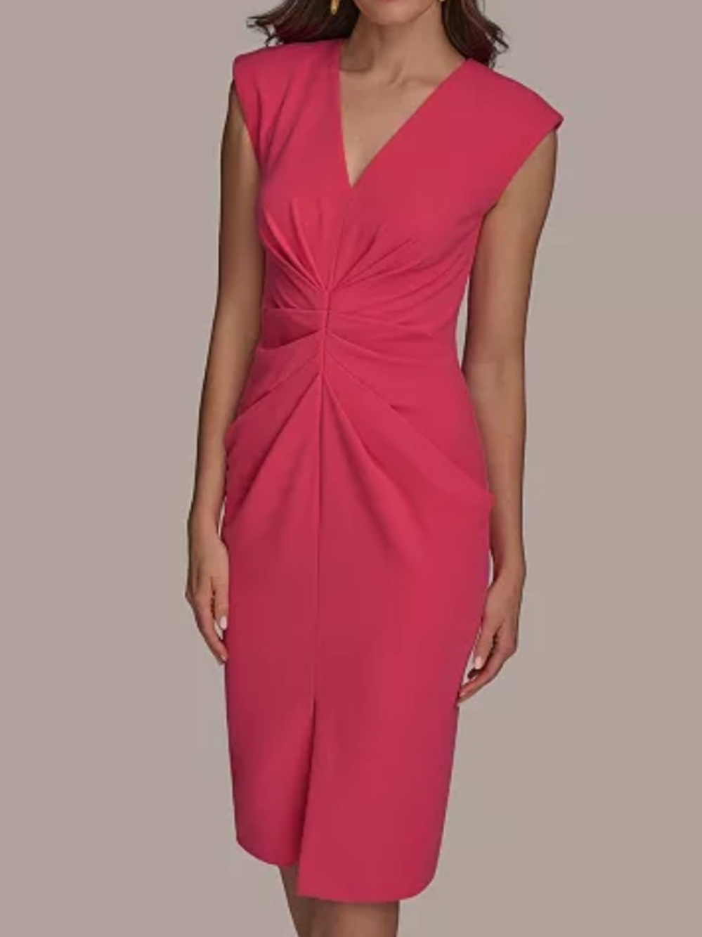 Donna‎ Karan New York Ruched Sheath Dress Pink V-Neck Petite 4P NWT Cocktail